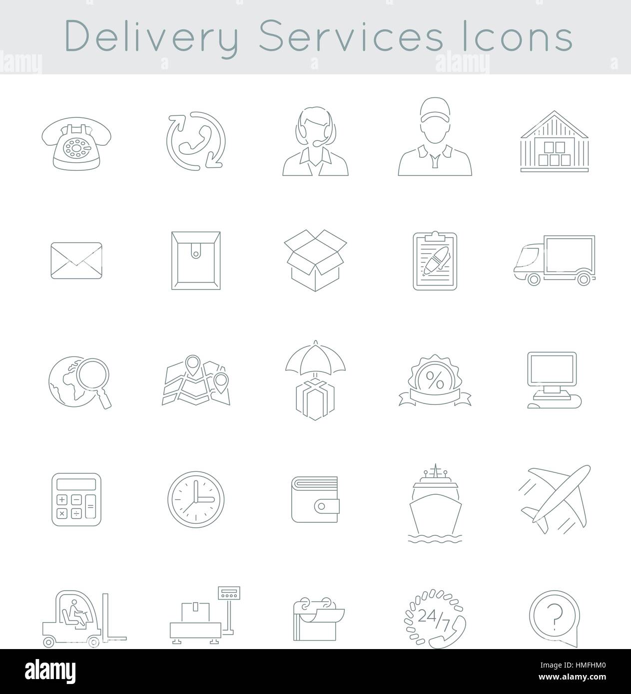 Set of modern flat thin line vector icons of delivery service, logistic ...