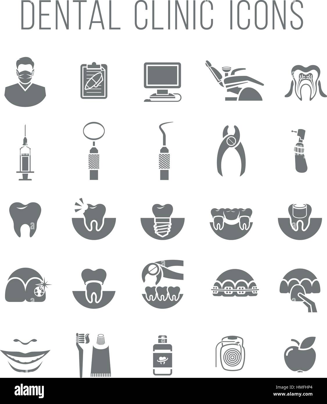 Set of modern flat silhouette vector conceptual icons of dental clinic ...