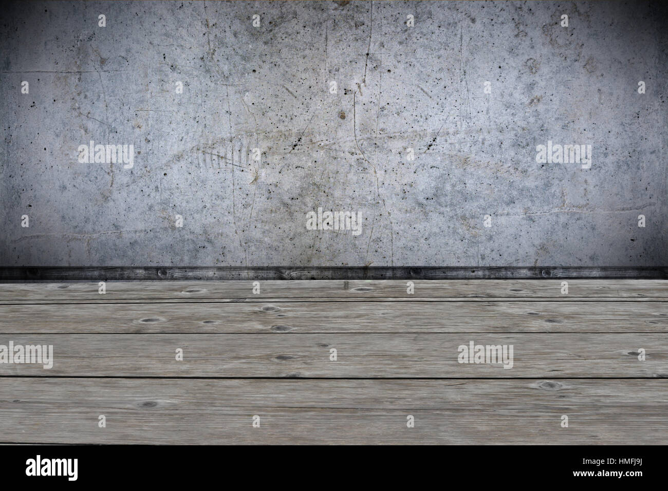 Room interior with wooden floor and concrete walls as background Stock Photo