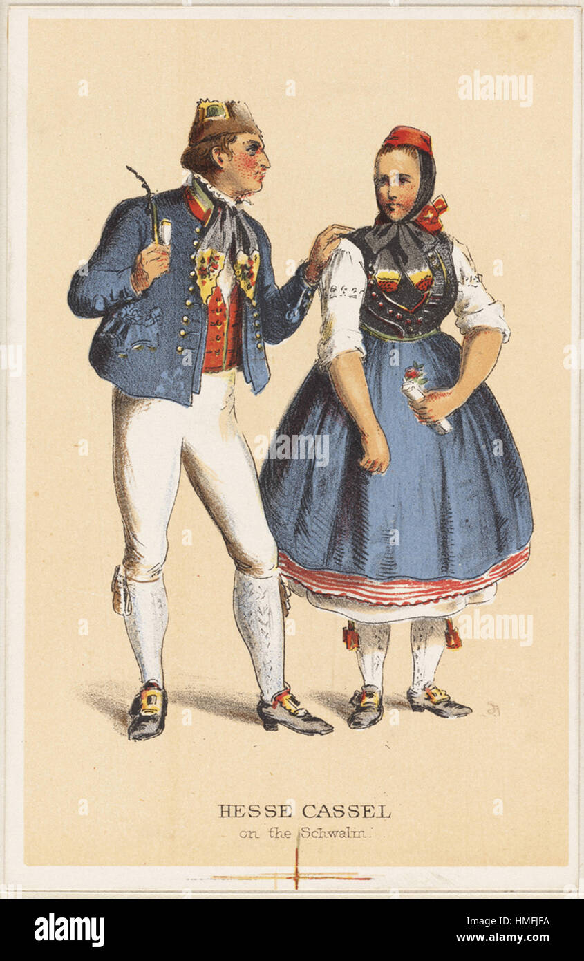 Louis Prang -  German Peasant Costumes - Hesse Cassel on the Schwalm Stock Photo