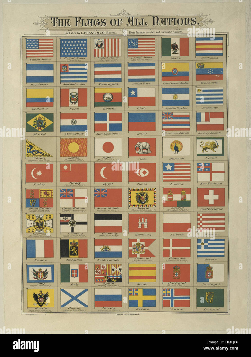 Louis Prang -  The Flags of All Nations Stock Photo