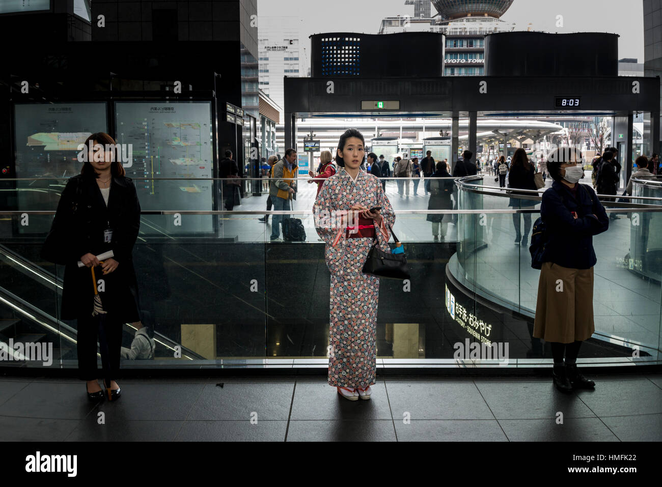 Three ladies in Kyoto Station Concourse, Japan Stock Photo