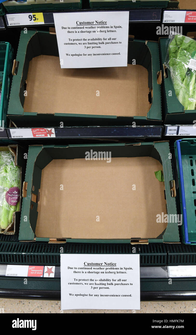 Empty iceberg lettuce shelves at a Tesco store in Kennington, London, as lettuce became the