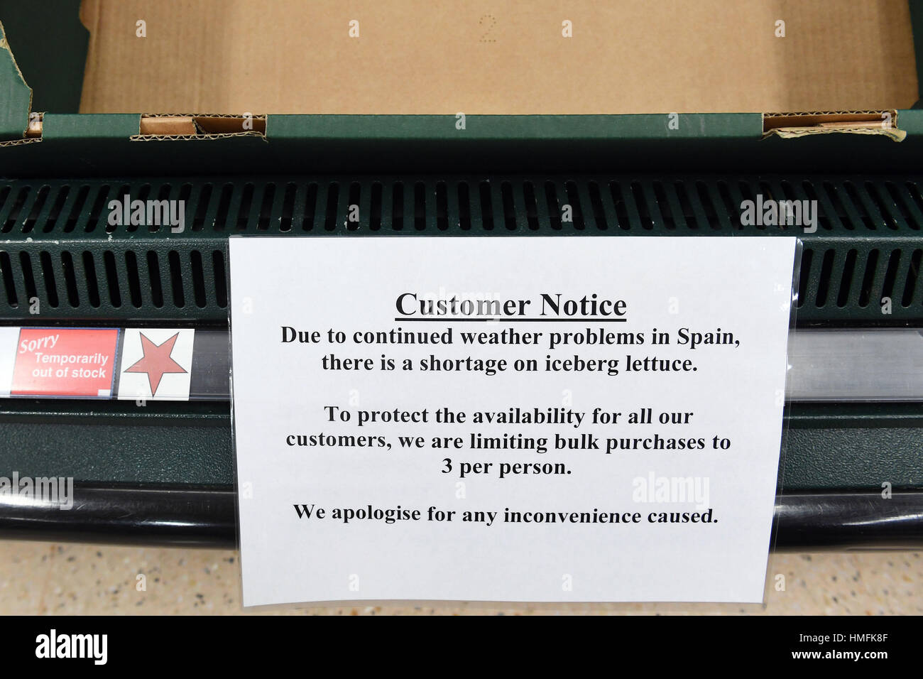 Empty iceberg lettuce shelves at a Tesco store in Kennington, London, as lettuce became the