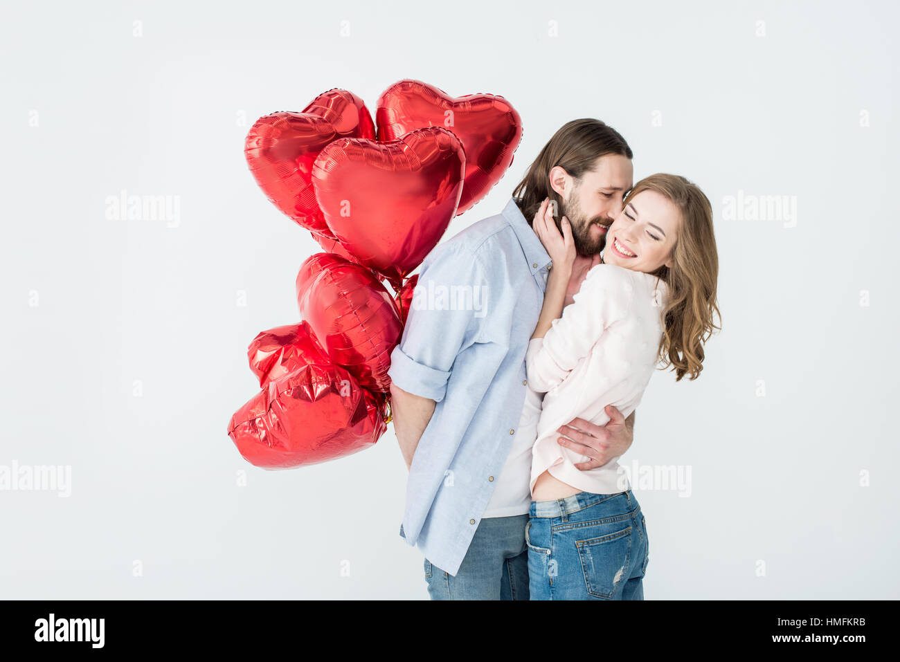 Couple with air balloons Stock Photo