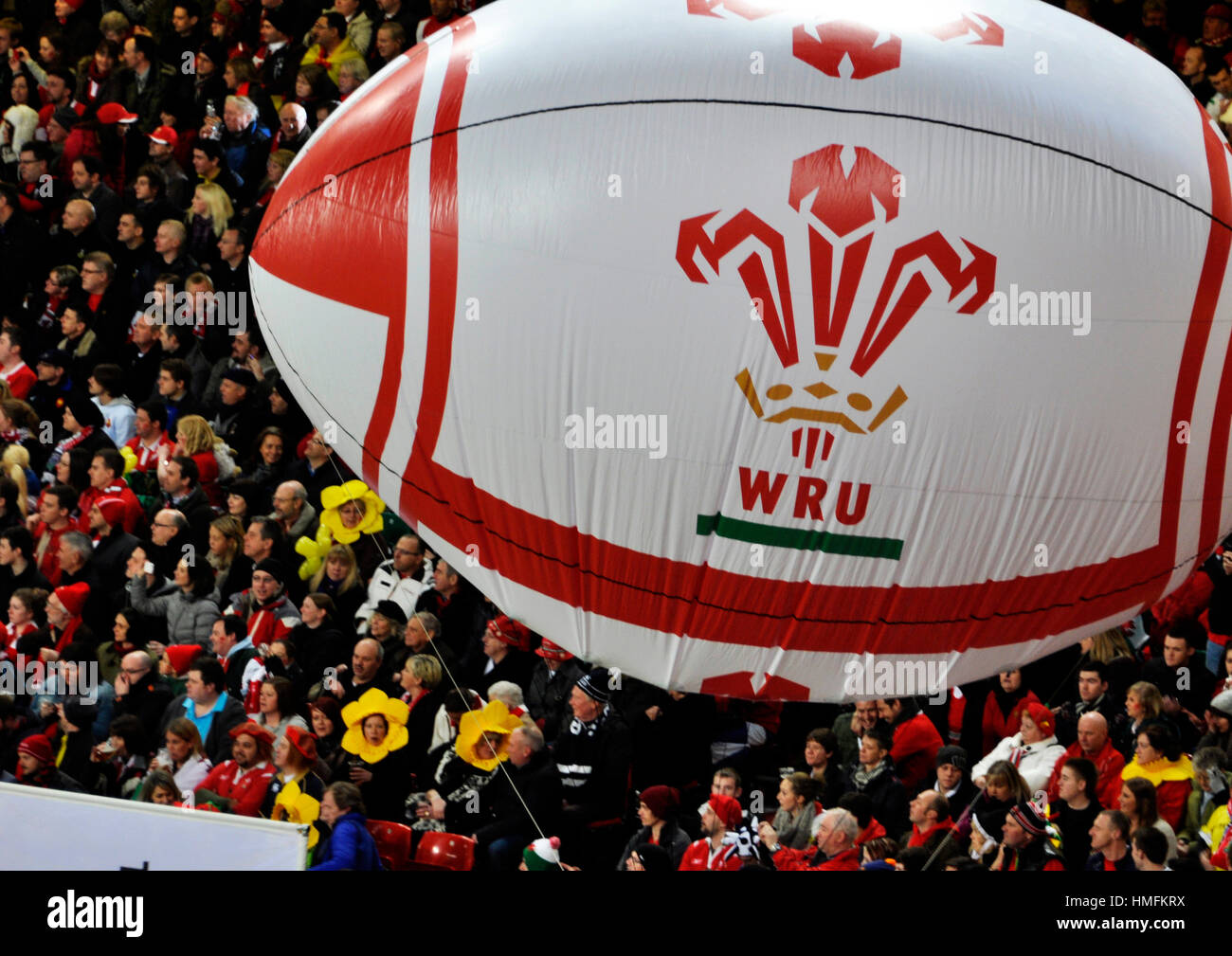 Rugby ball at millenium stadium Stock Photo