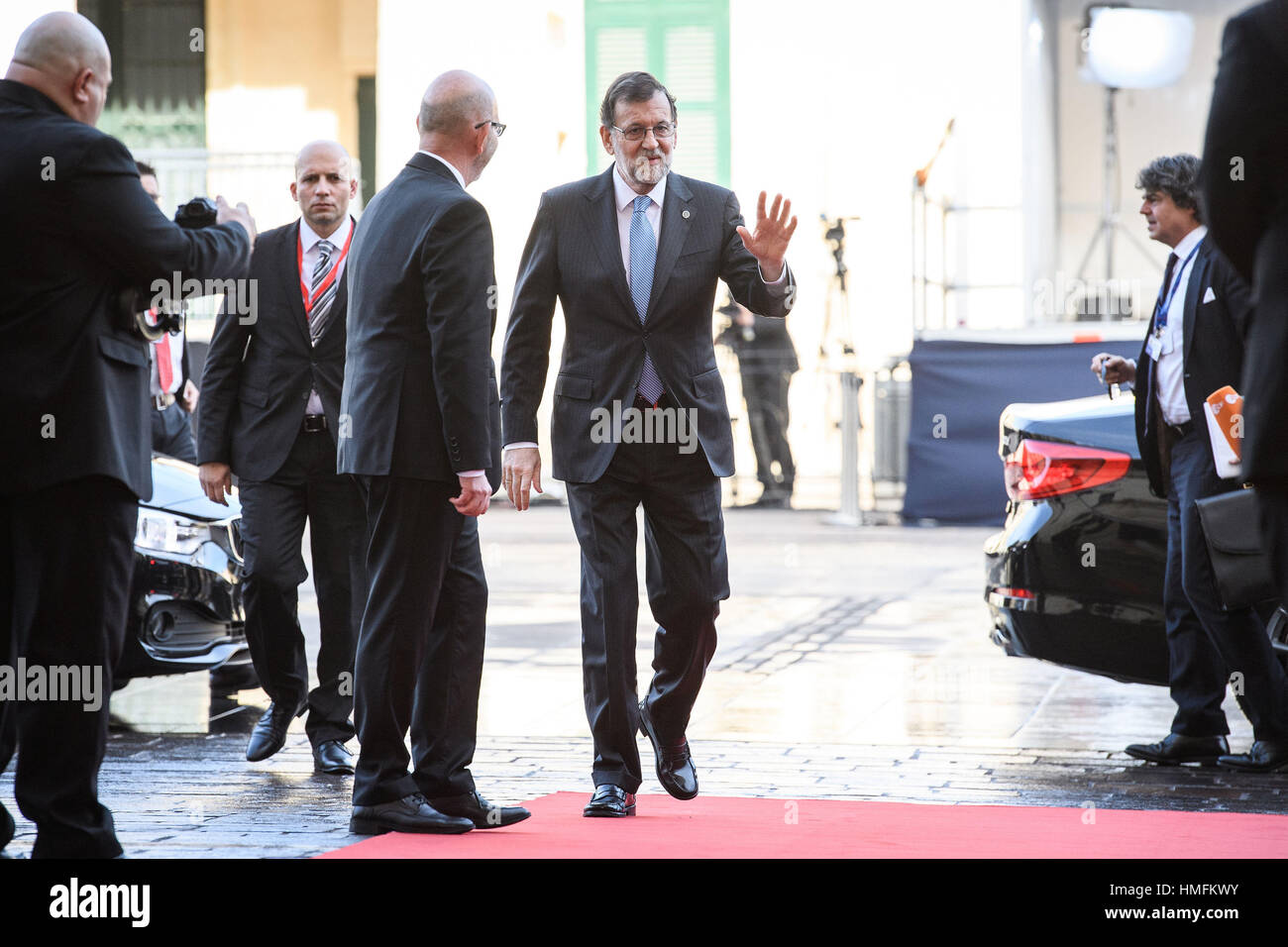 Prime Minister of Spain Mariano Rajoy Brey arriving at the at the Grandmaster's Palace in Valletta, Malta, for an informal summit. Stock Photo