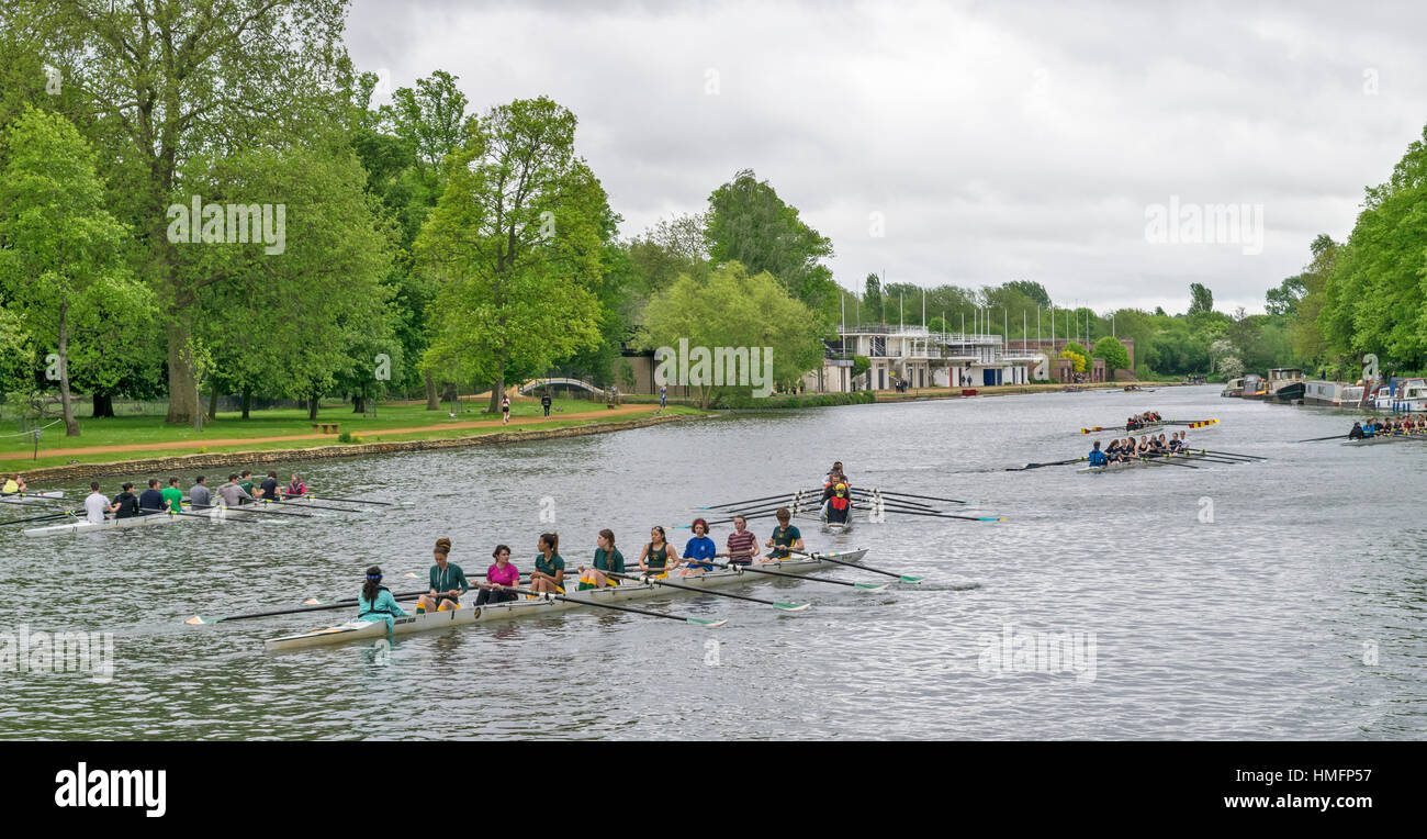 OXFORD UNIVERSITY ROWING TEAMS ON THE RIVER THAMES THE SMALL BRIDGE