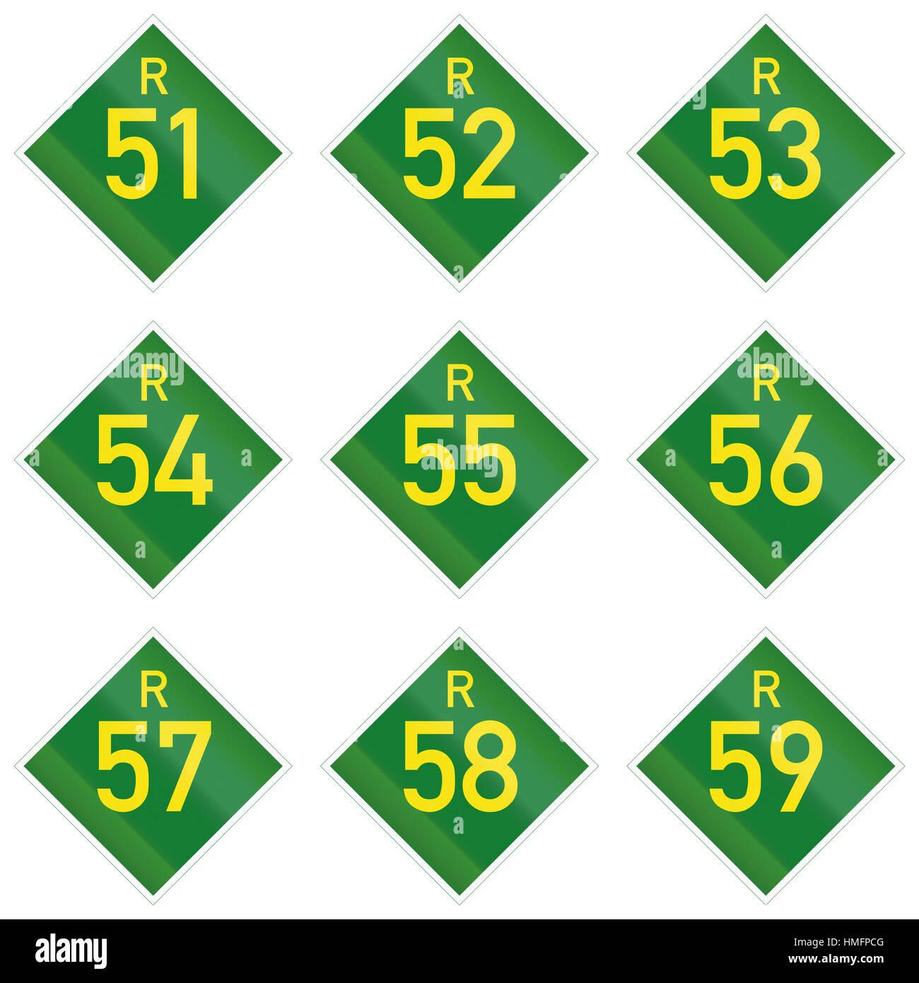 Collection of South African Provincial route signs. Stock Photo