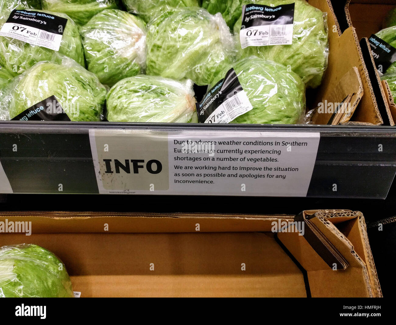 Lettuces on the shelves at Sainsbury's at Castle Boulevard, Nottingham