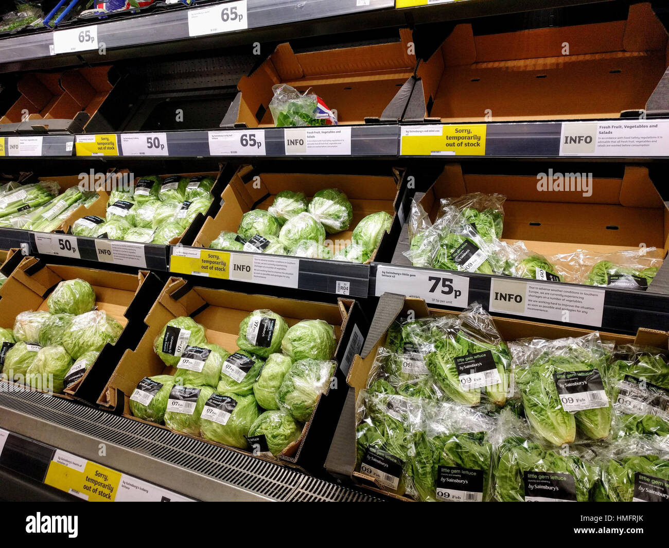 Lettuces on the shelves at Sainsbury's at Castle Boulevard, Nottingham