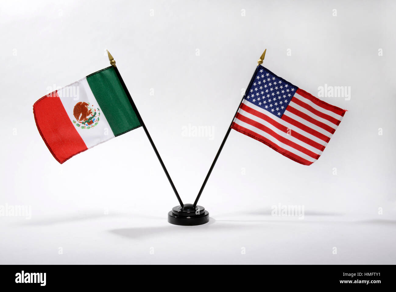 Stamford, Connecticut.  27th January, 2017.  Mexican and US desk stop flags. Stock Photo