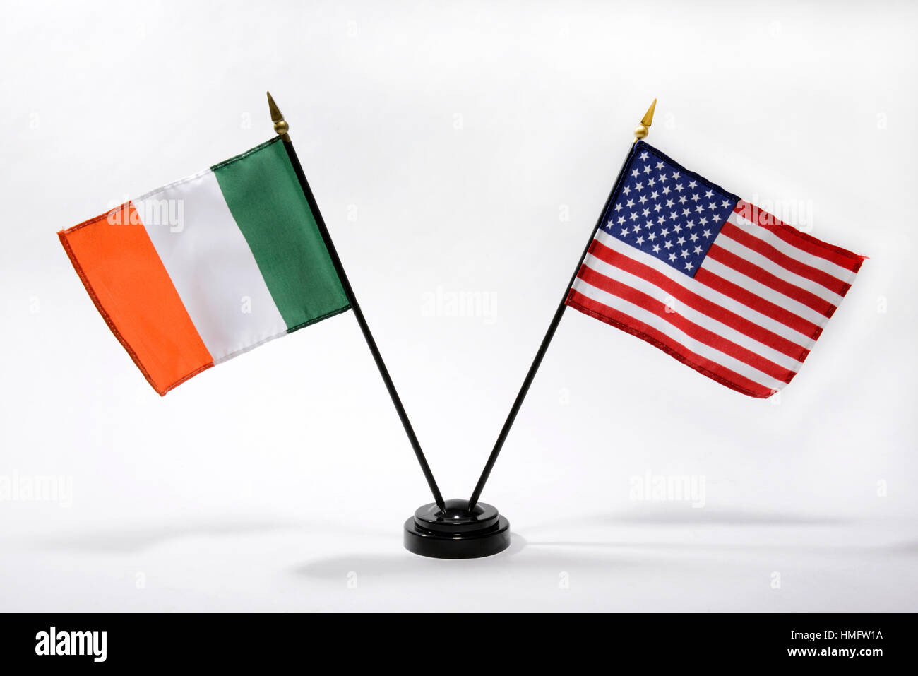 Stamford, Connecticut.  27th January, 2017.  Irish and US dekstop flags. Stock Photo