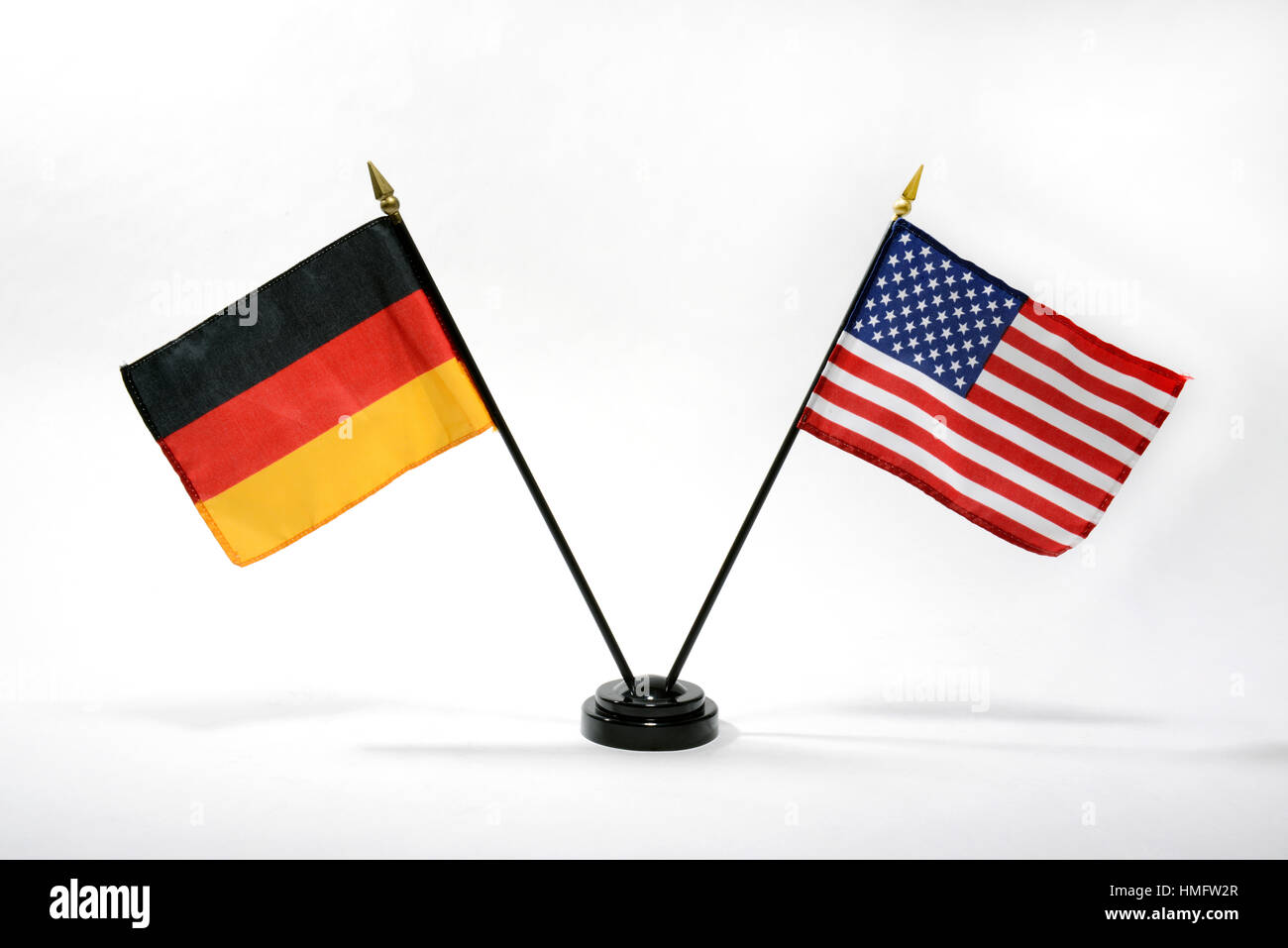 Stamford, Connecticut.  27th January, 2017.  German and US dsktop flags. Stock Photo