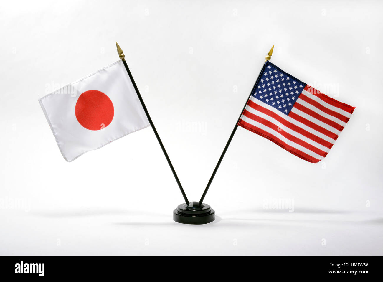 Stamford, Connecticut.  27th January, 2017.  Japanese and US dekstop flags. Stock Photo