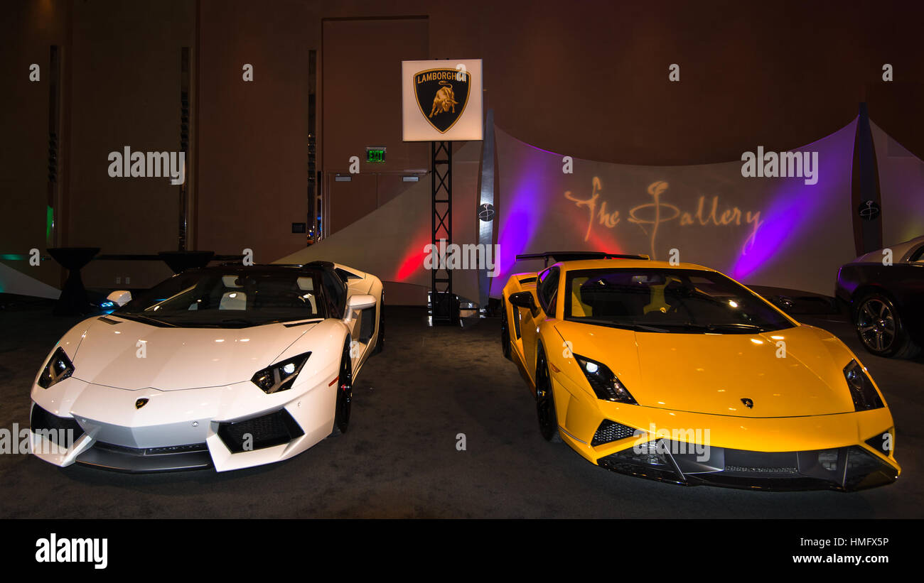 DETROIT, MI/USA - JANUARY 12: The Lamborghini exhibit at The Gallery, January 12, 2014. The Gallery is an event sponsored by the North American Intern Stock Photo