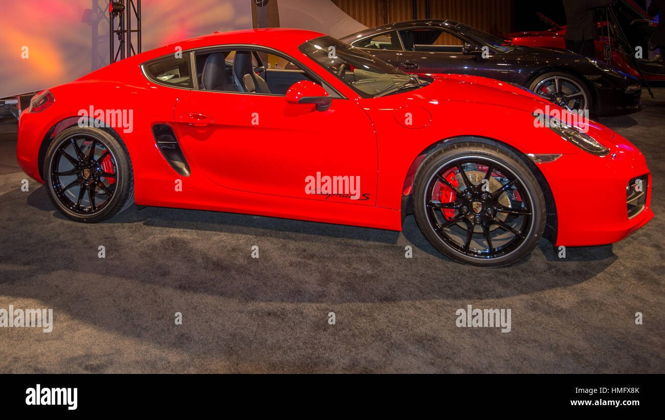 DETROIT, MI/USA - JANUARY 12: A 2014 Porsche Cayman S at The Gallery, an event sponsored by the North American International Auto Show (NAIAS) and the Stock Photo