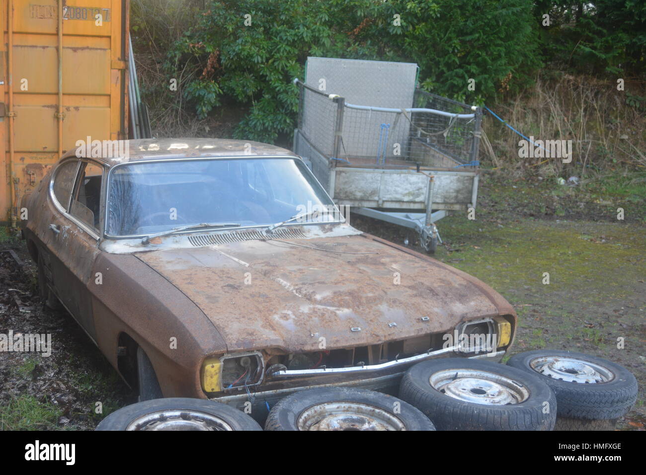 Vintage ford capri left to rot Stock Photo