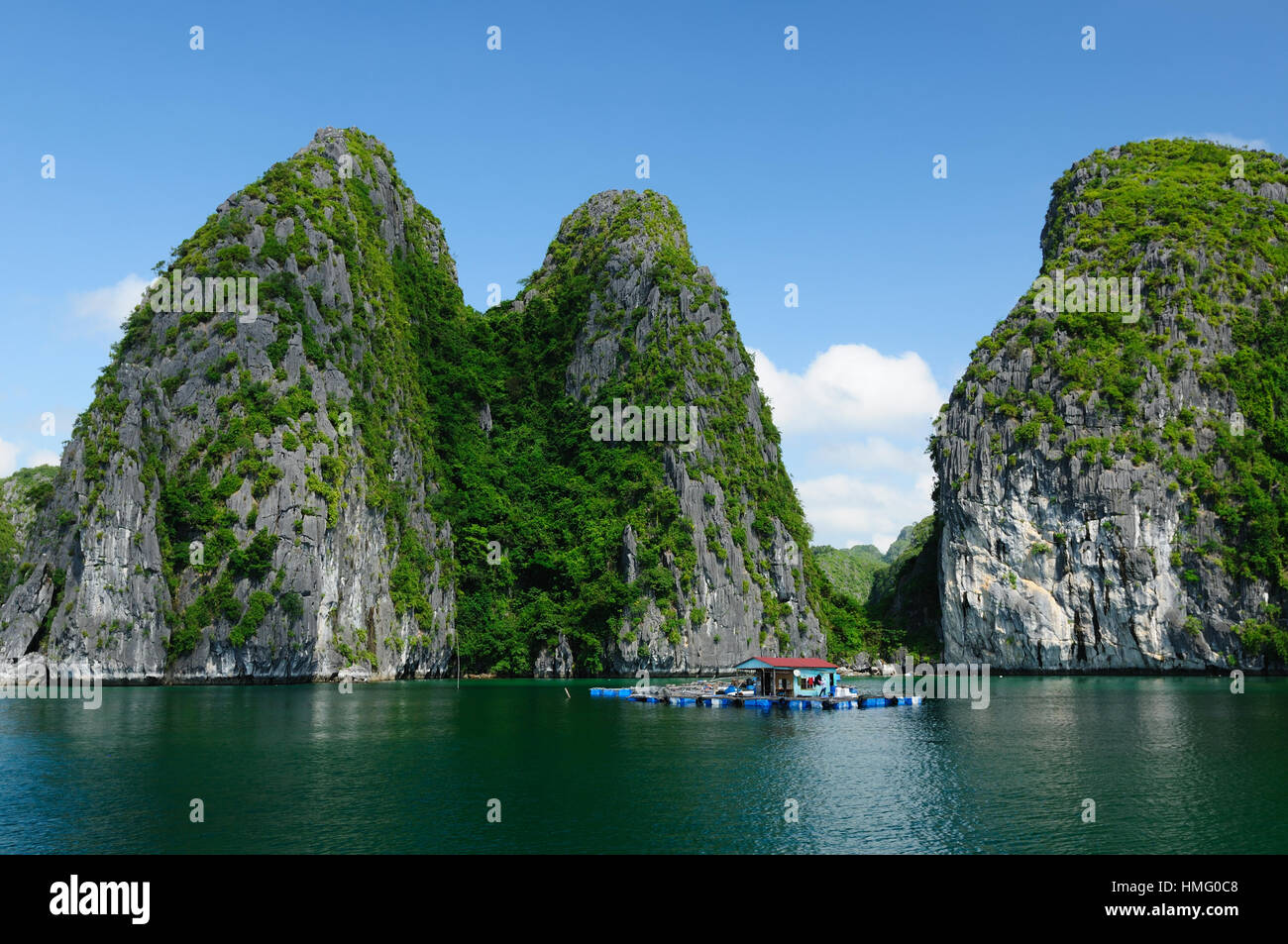 Vietnam - Halong Bay National Park (UNESCO). The most popular place in Vietnam. Fisching floating village Stock Photo