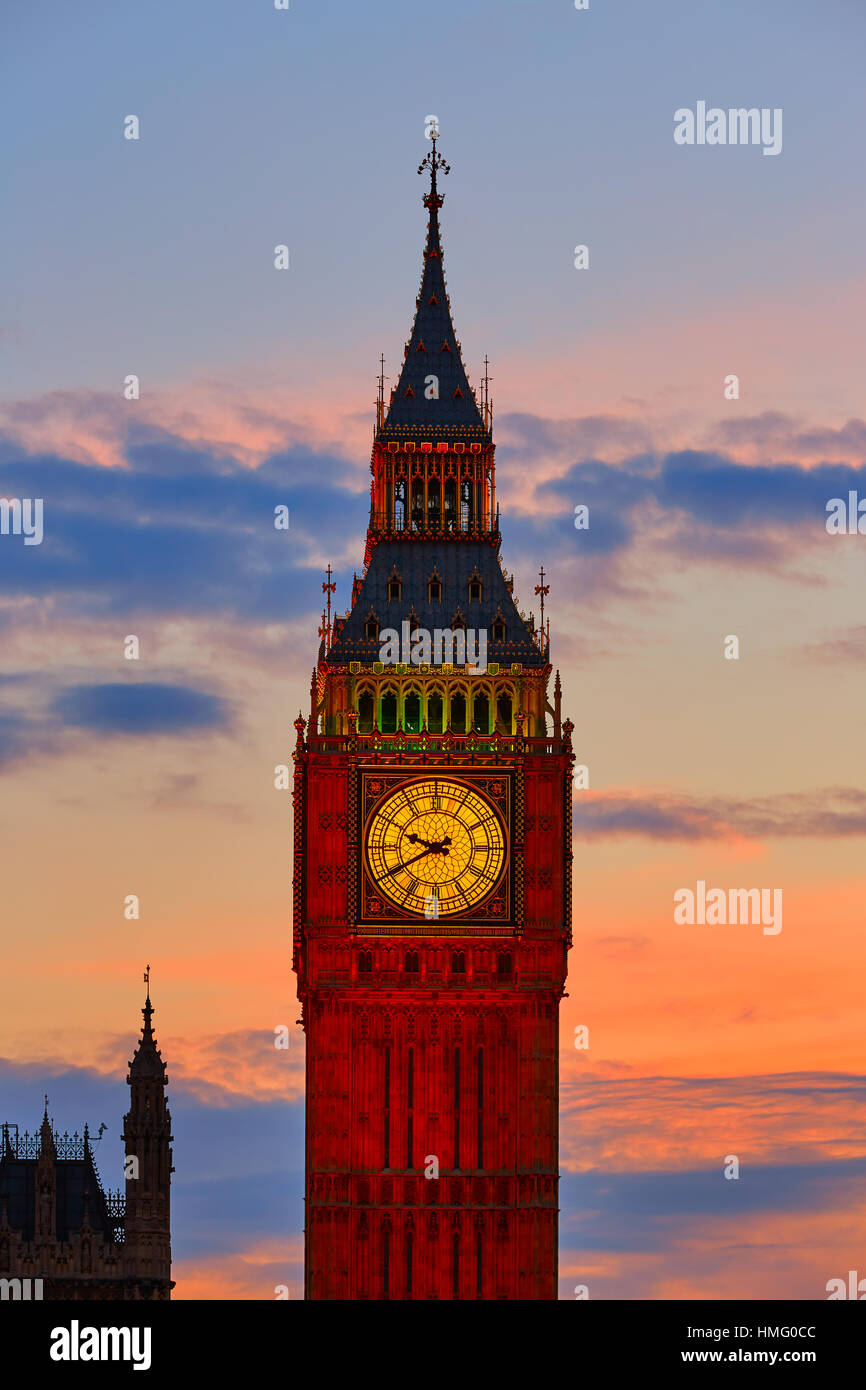Big Ben Clock Tower in London sunset closeup England Stock Photo