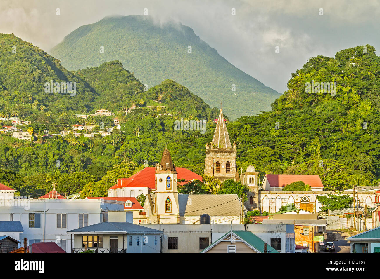 View Of Roseau Against Mountains Dominica West Indies Stock Photo