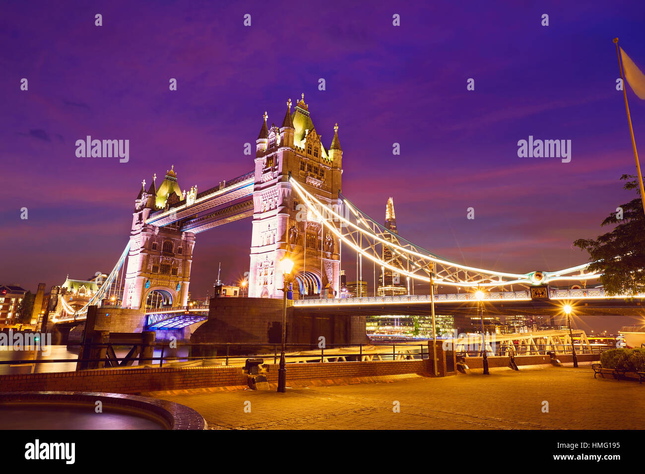 London Tower Bridge sunset on Thames river in England Stock Photo - Alamy