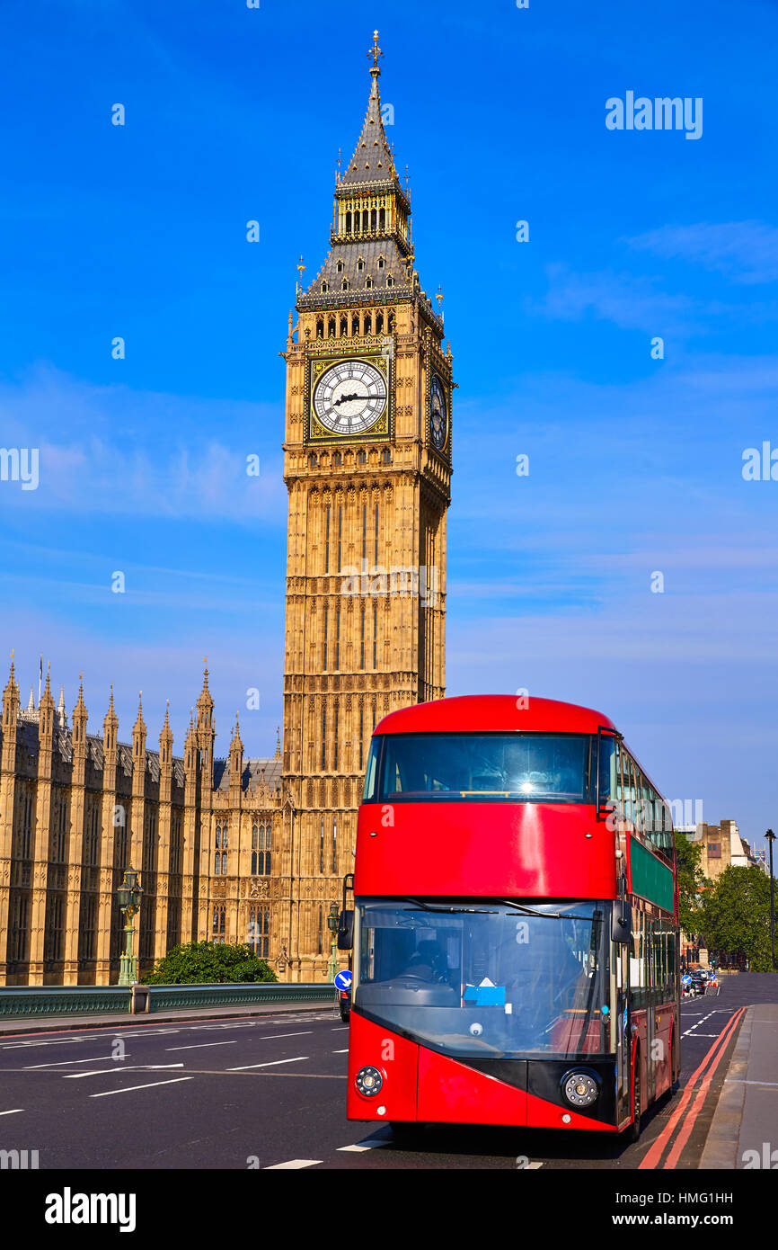 Big Ben Clock Tower and London Bus at England Stock Photo - Alamy