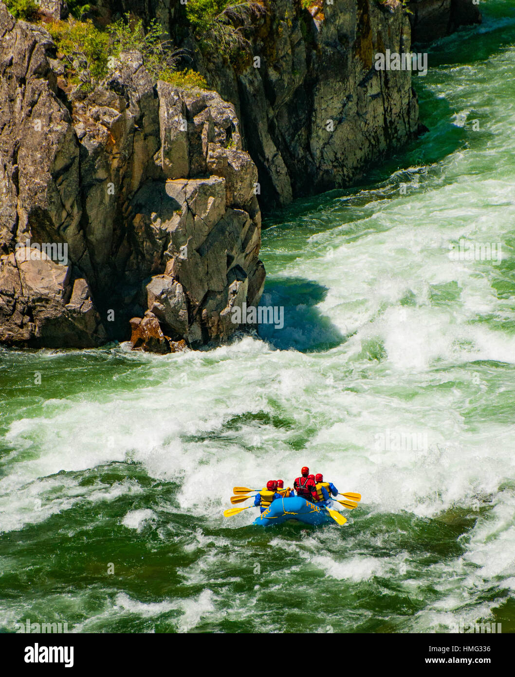 Whitewater Rafting through rapids of the South Fork of Payette Rver Canyon, Boise. Idaho, USA Stock Photo