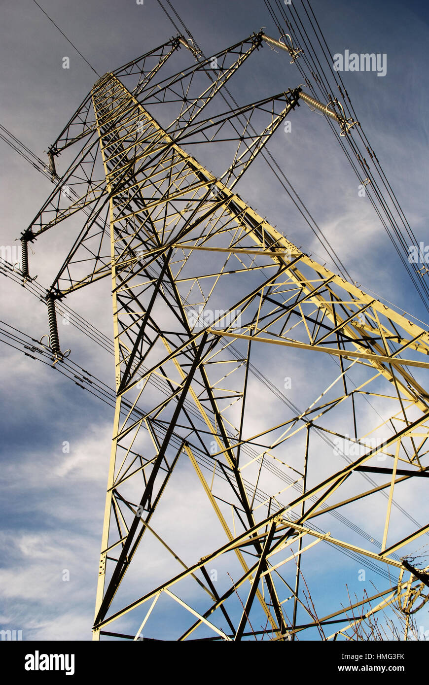 A pylon carrying electric cables on the national power grid Stock Photo