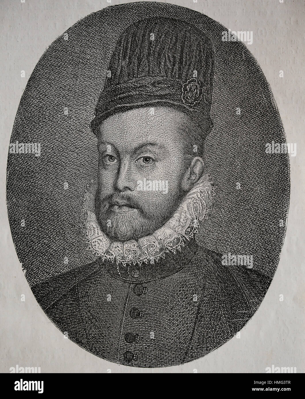 Philip II of Spain (1527-1598). Portrait. Engraving. 19th century. Habsburg House. Stock Photo