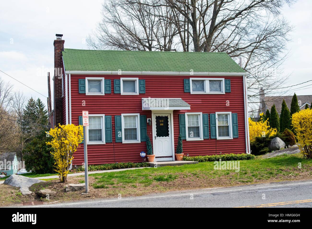 Harrison, New York, USA. Residential all American houses on an Avenue