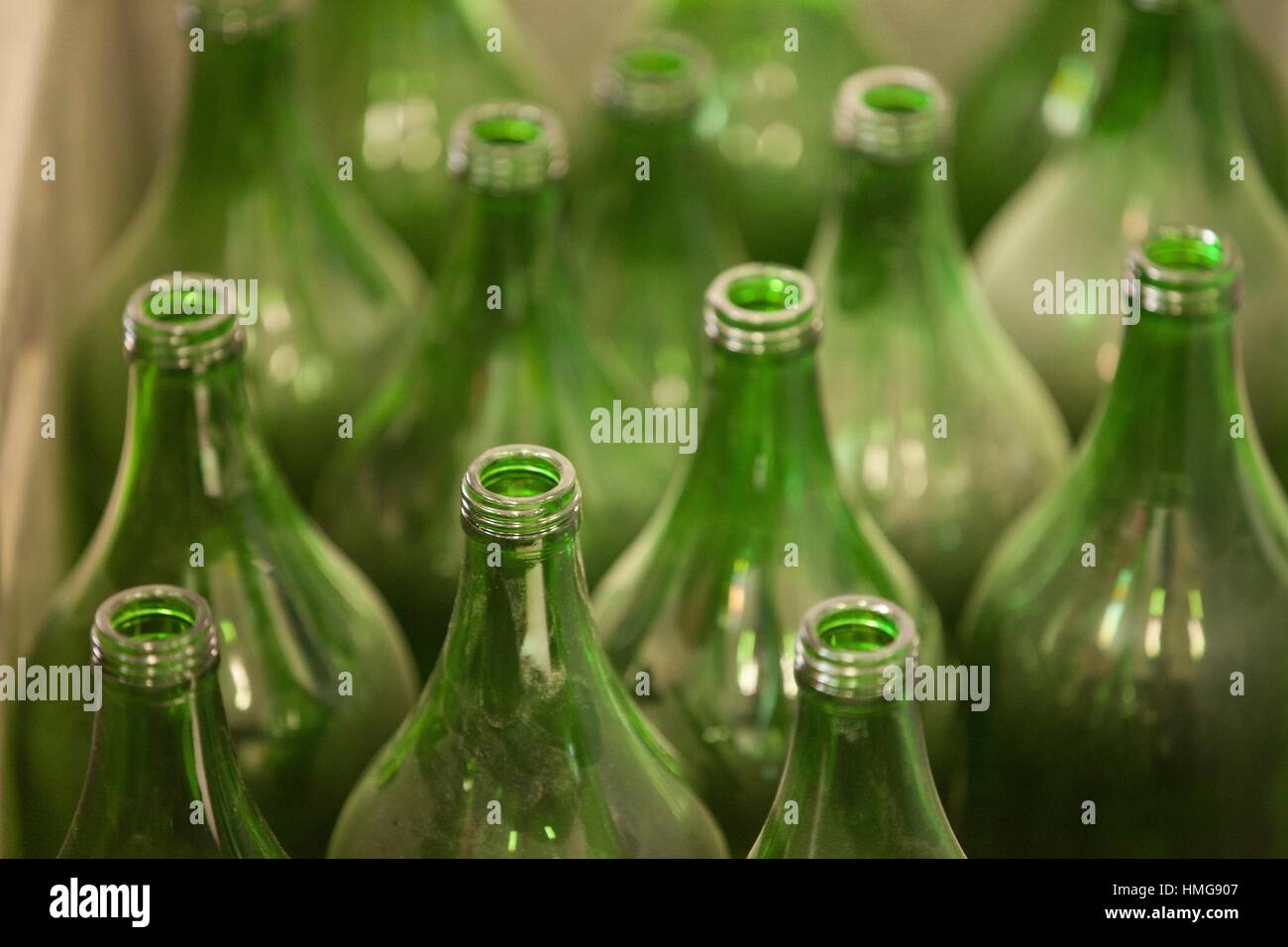 Collection of empty green bottles Stock Photo Alamy