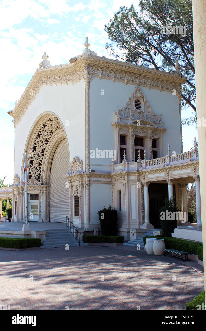 Side view of Spreckels Organ Pavilion at Balboa Park, San Diego