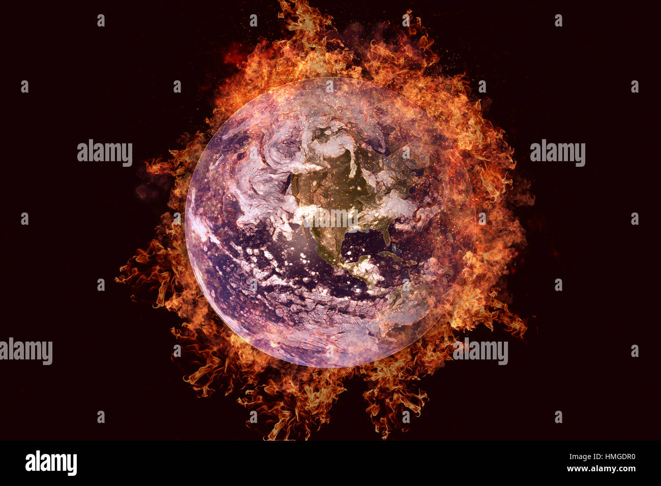 Planet in fire - Earth. Science fiction art. Stock Photo