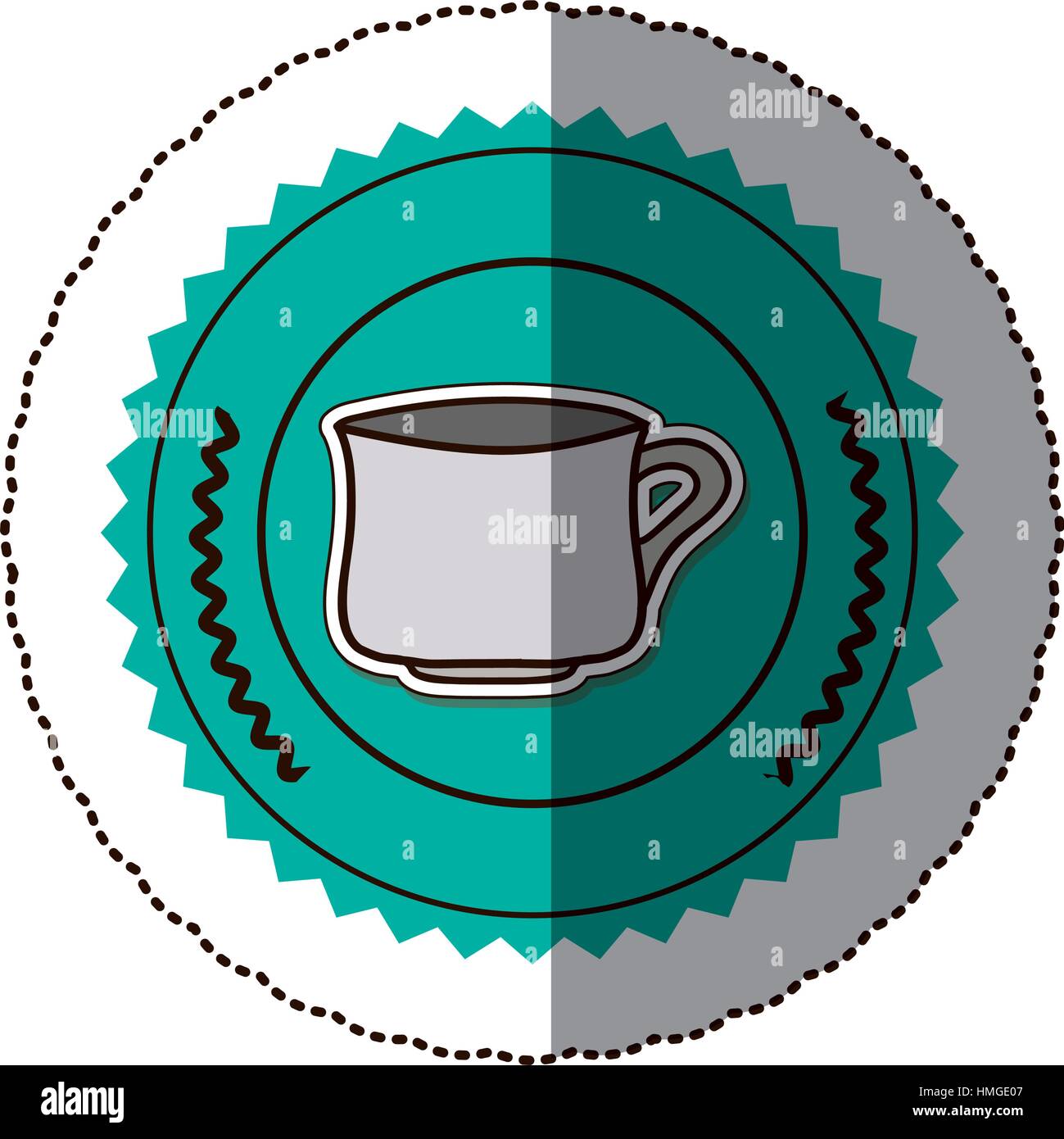 sticker color round frame with porcelain mug vector illustration Stock ...
