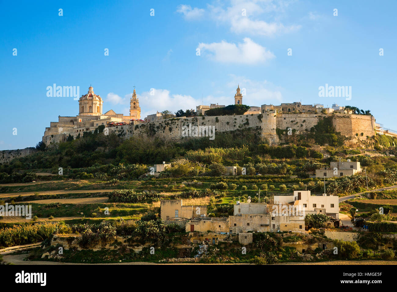 St. Paul's Cathedral and city walls, Mdina, Malta Stock Photo