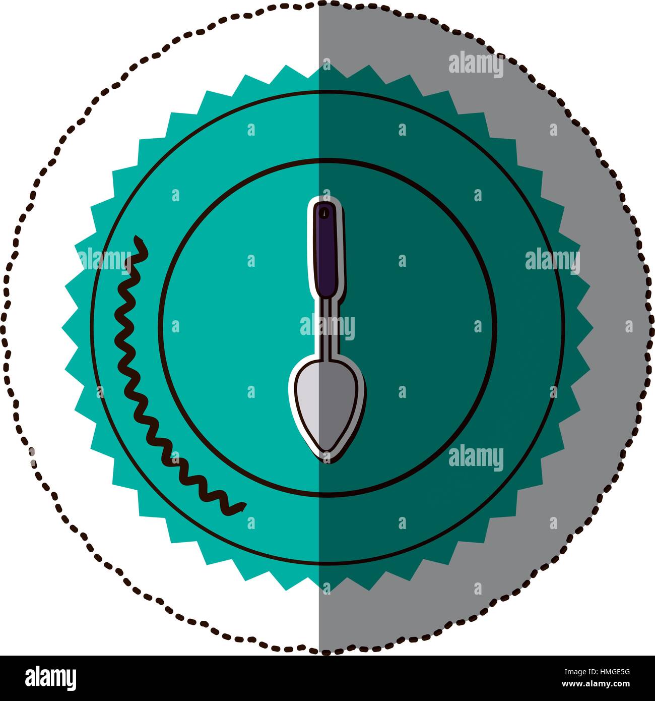sticker color round frame with sauce spoon vector illustration Stock