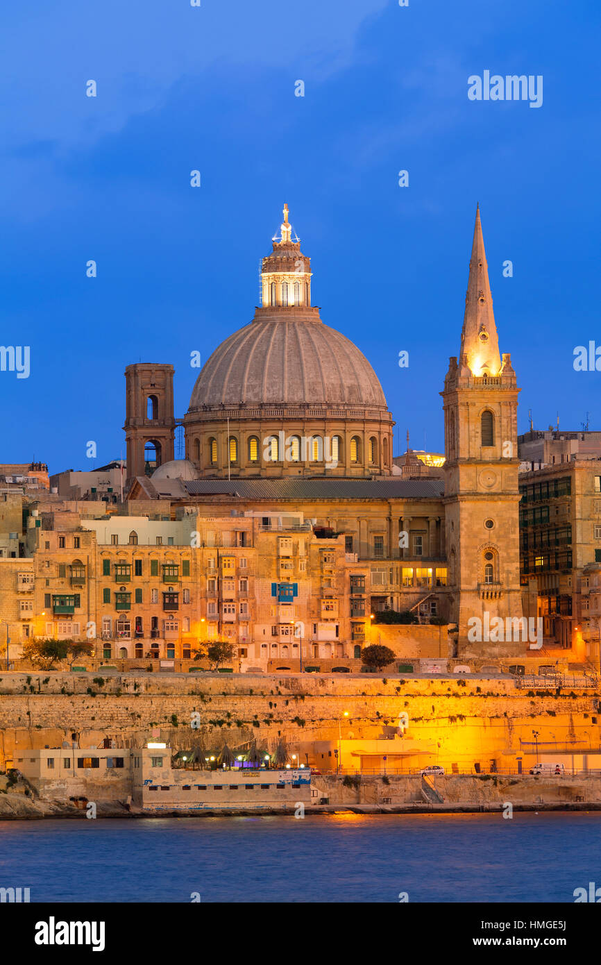 Malta, Valletta at Dusk Stock Photo