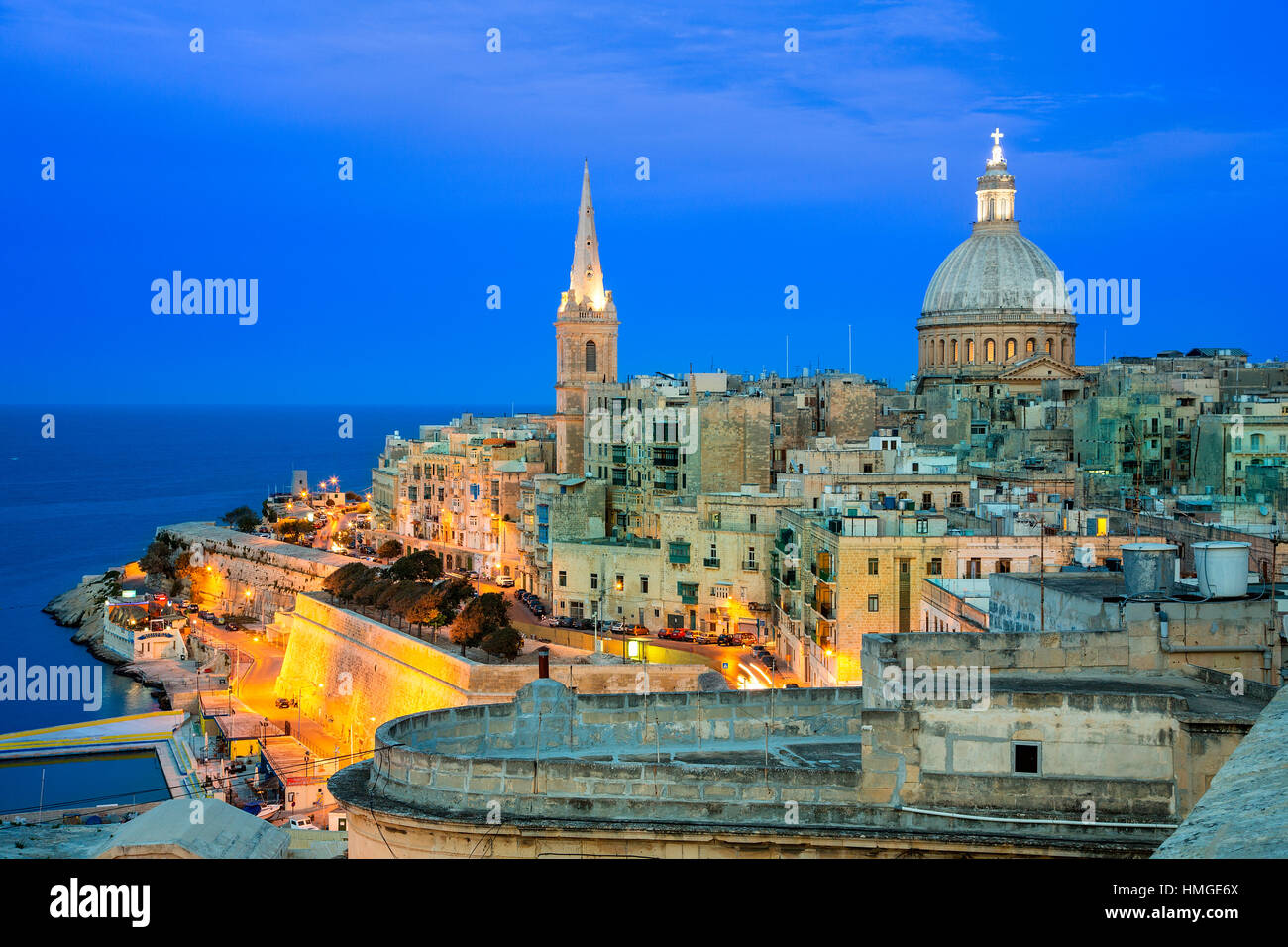 Malta, Valletta, skyline with St. Paul's Anglican Cathedral and Carmelite Church Stock Photo