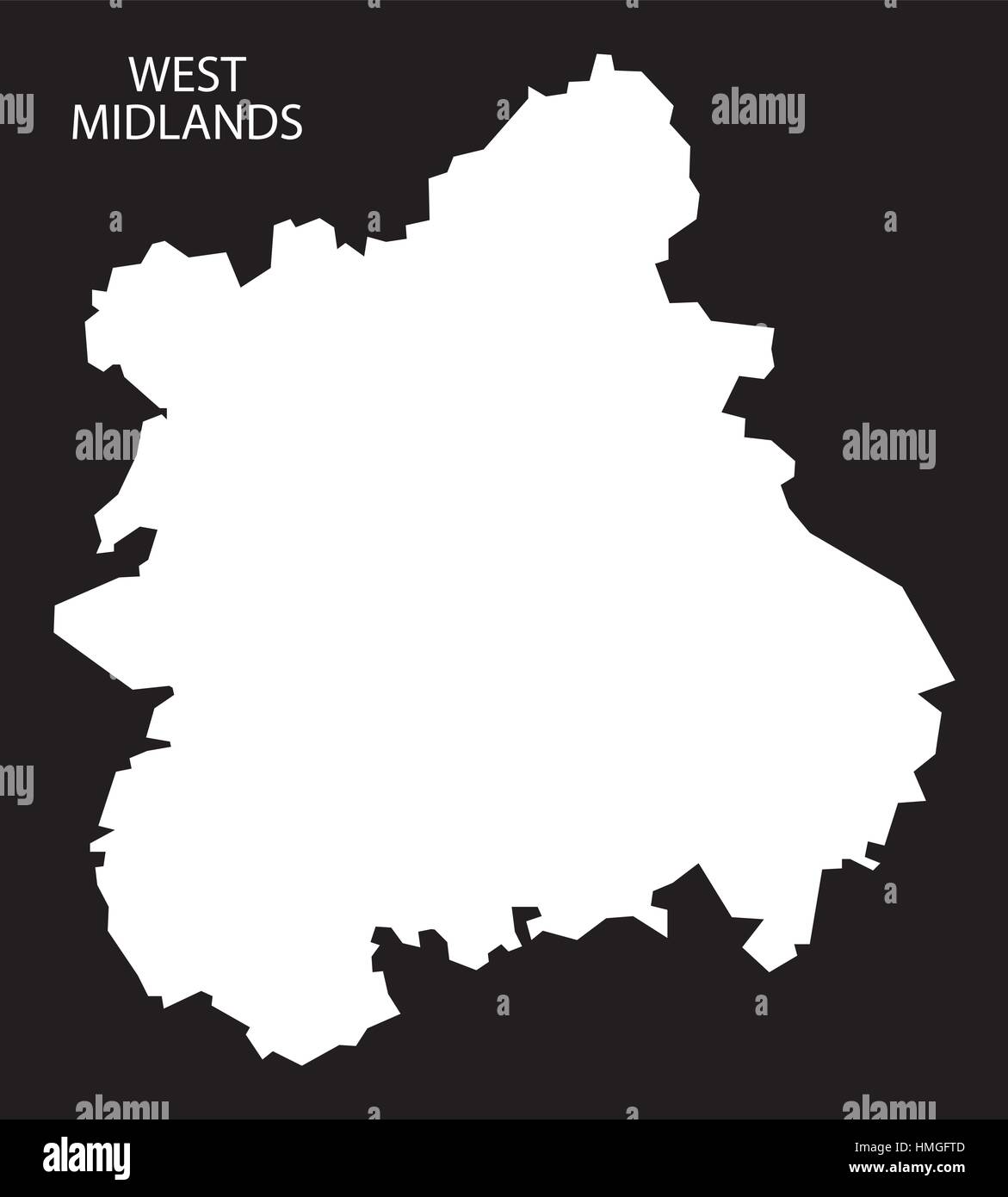 West Midlands England Map black inverted silhouette Stock Vector Image