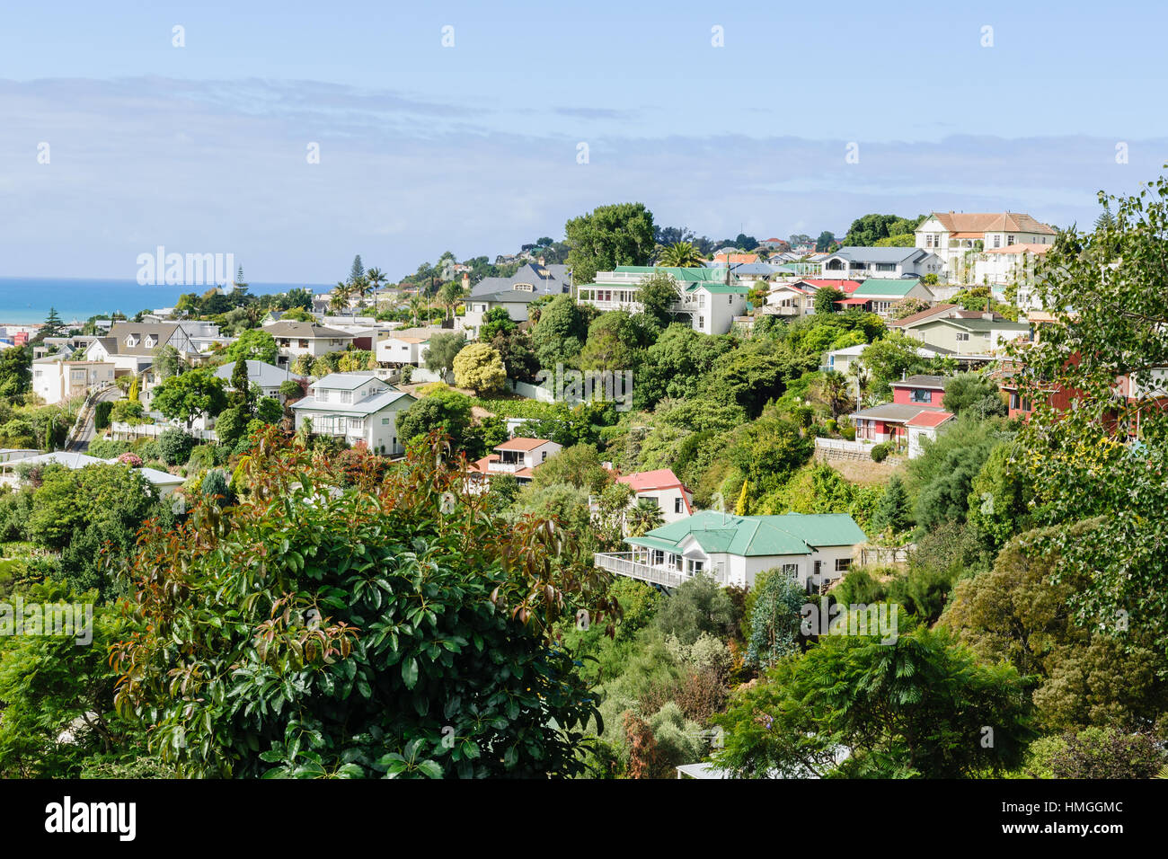 Bluff Hill residential area in the coastal city of Napier Hawkes Bay New Zealand overlooking the Pacific coast showing typical New Zealand housing Stock Photo