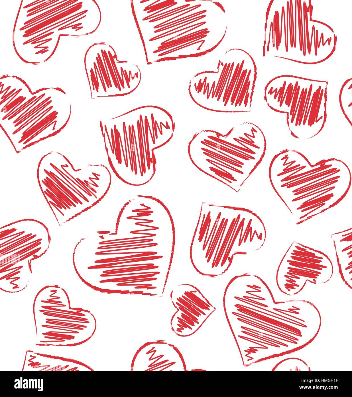 Seamless pattern of hand-drawn hearts isolated on white Stock Vector ...