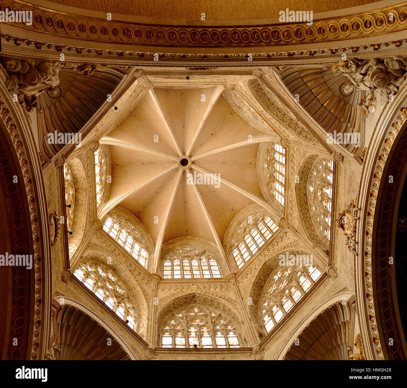 Octagonal ceiling of St.Mary Metropolitan Cathedral–Basilica of the Assumption of Our Lady of Valencia, Spain. Stock Photo