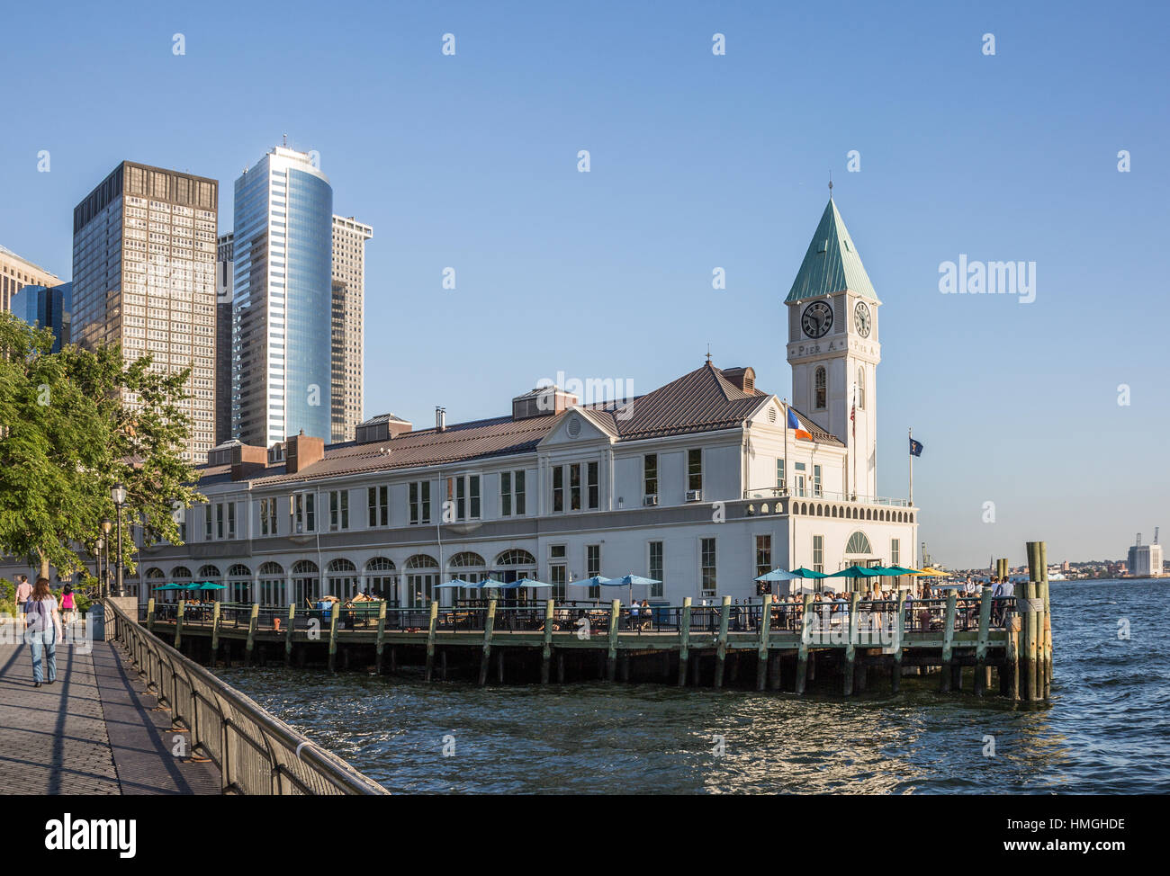 Pier A Harbor House on the southern most tip of Manhattan that originally housed the city’s docks department and served as a command post Stock Photo