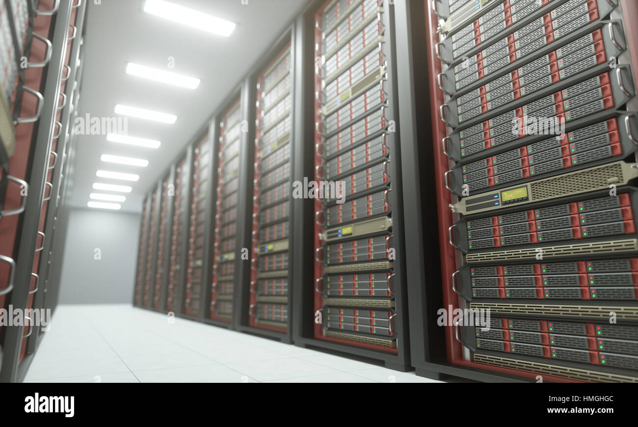 3D illustration, server room in an air-conditioned environment. Stock Photo