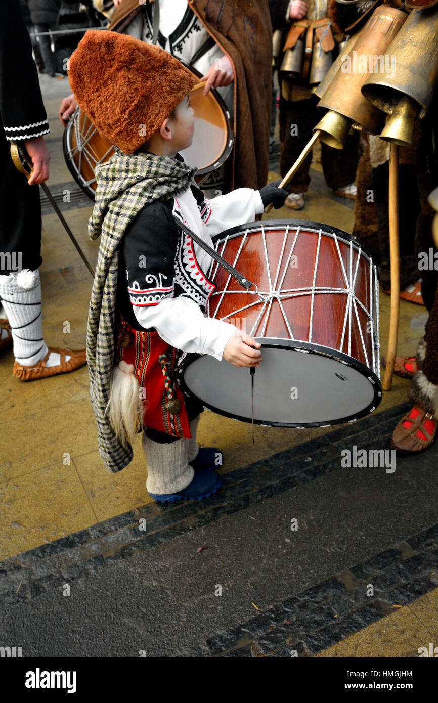 Kukeri / Traditional winter carnival in Bulgaria Stock Photo