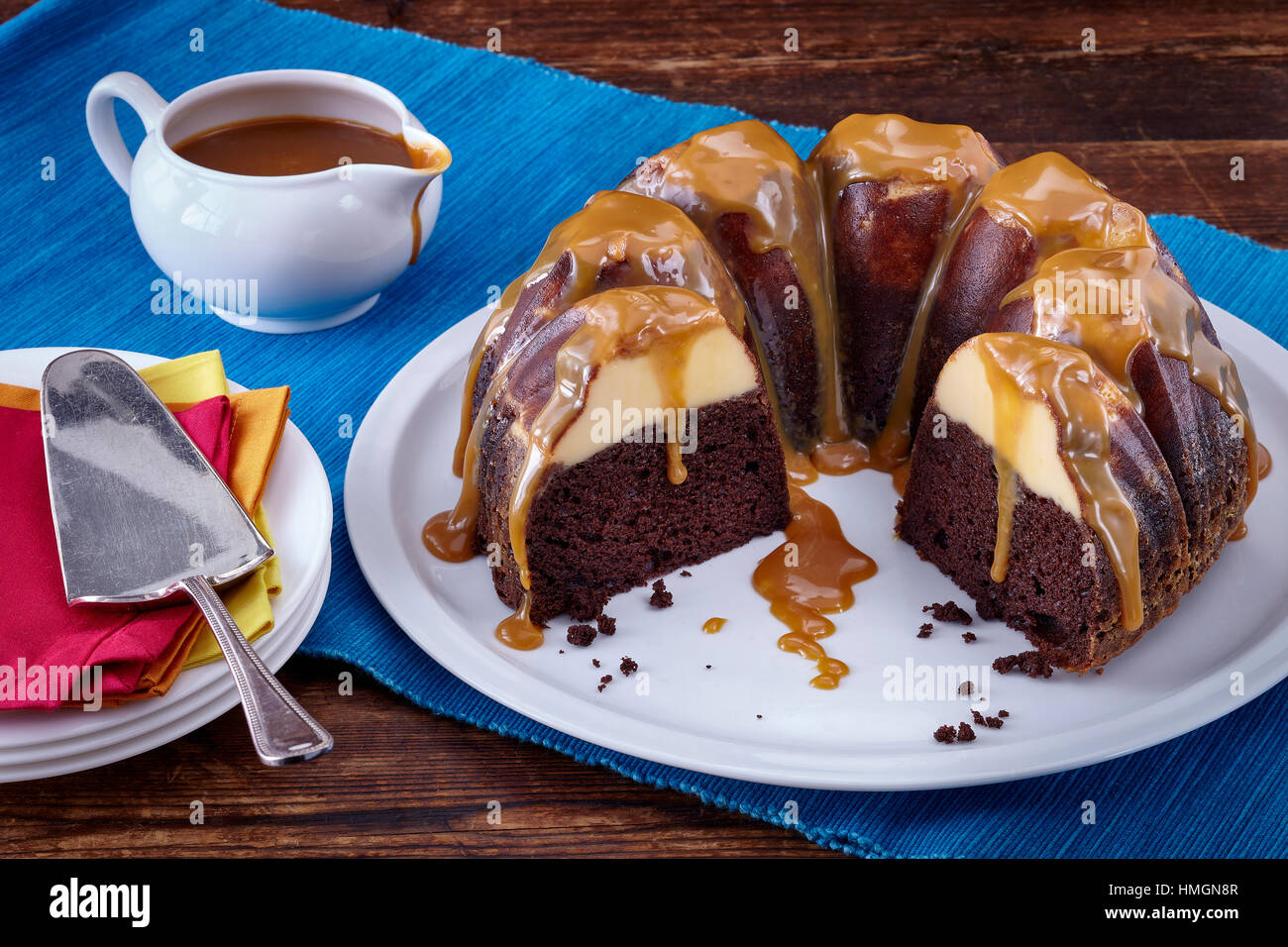 Choco flan bundt cake Stock Photo