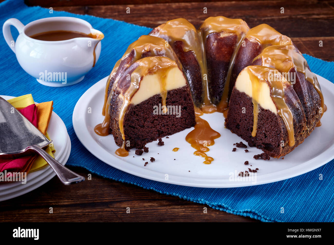 Choco flan bundt cake Stock Photo