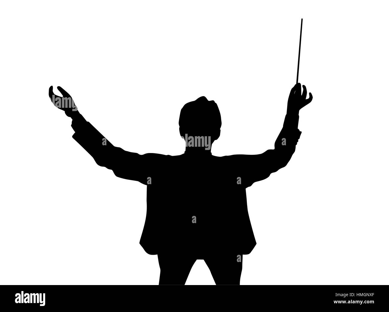 Silhouette of a music conductor back from bird's eye view Stock Vector