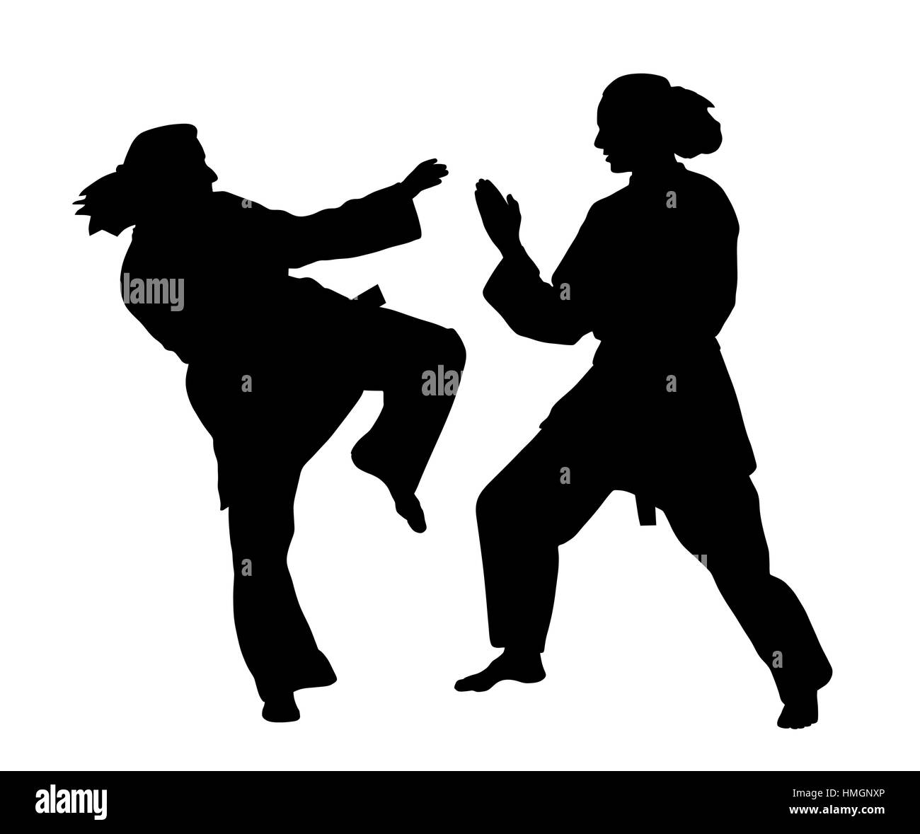 Two women karate fighters Stock Vector